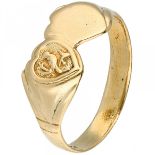 Yellow gold vintage double heart signet ring - 18 ct.
