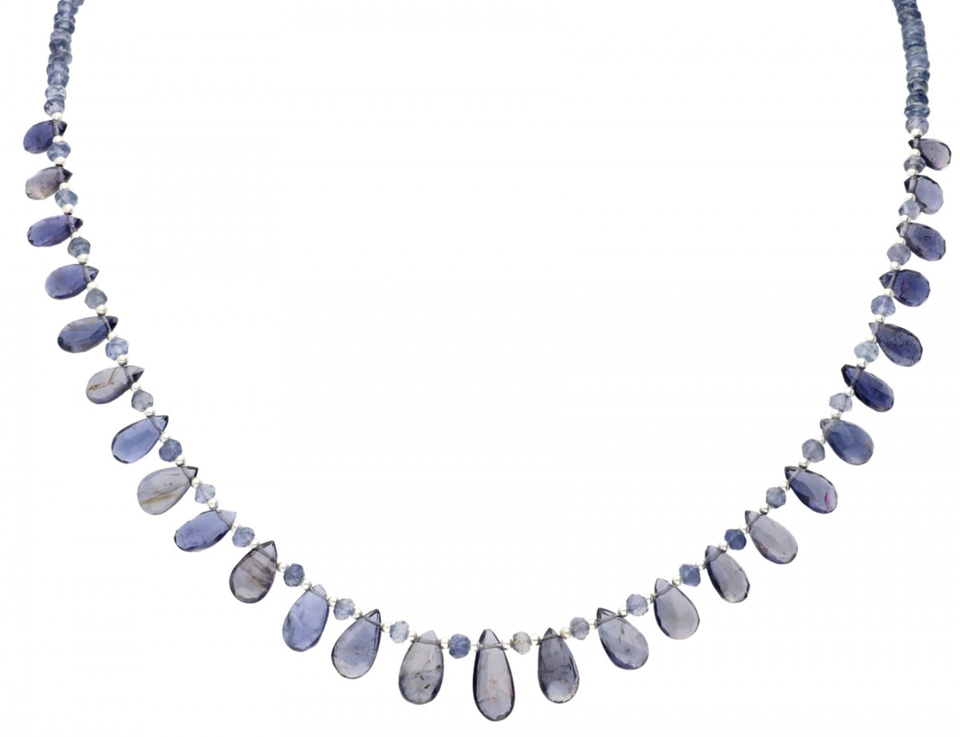 Single strand necklace with silver closure, completely set with natural iolite - 925/1000.