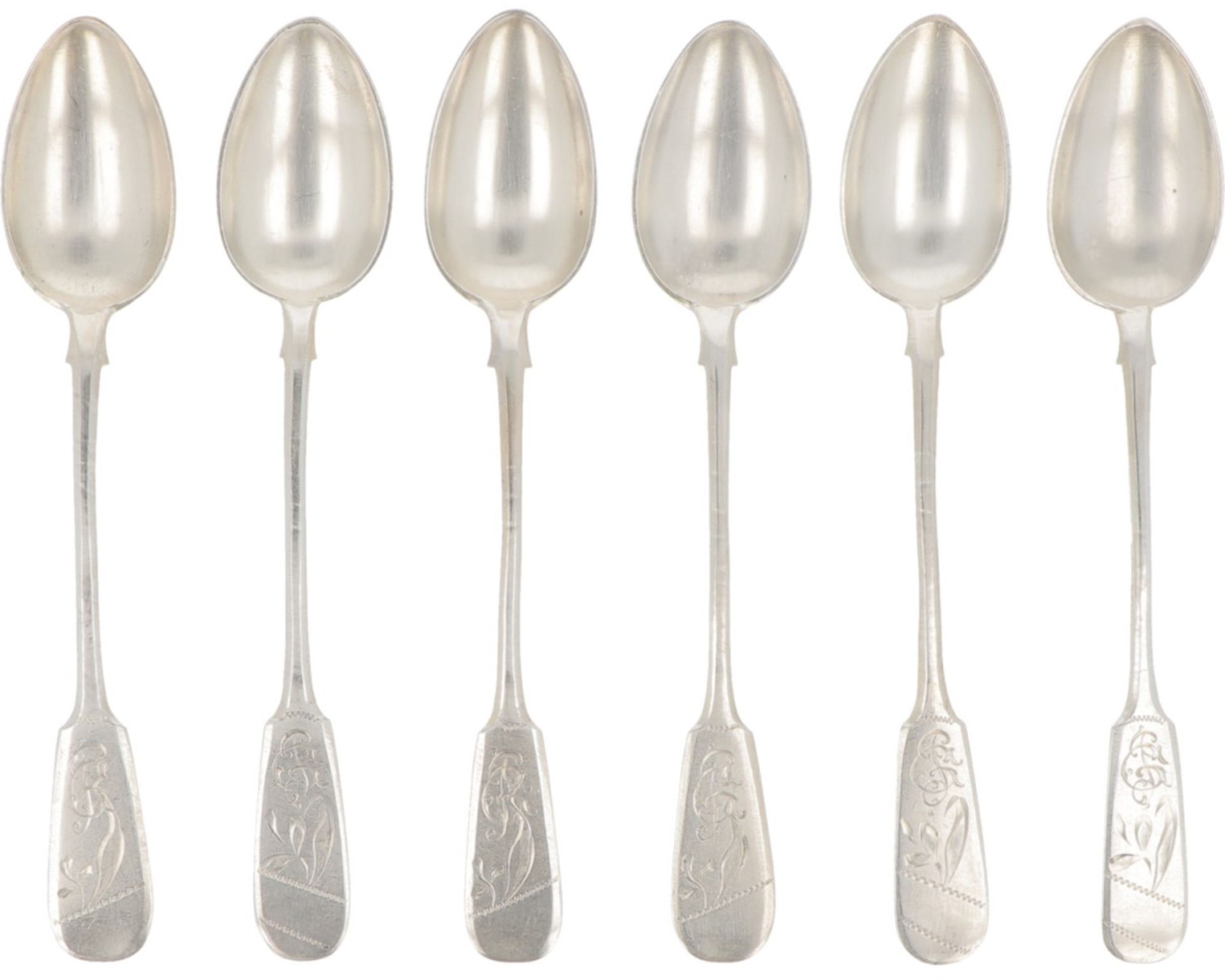 (6) piece set of silver coffee spoons.