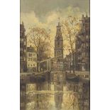 J. Versteeg, 20e eeuw, View on a canal in Amsterdam with the "Westertoren" towering.