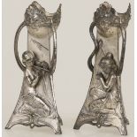 A set of (2) silvered ZAMAC chimney vases, France, late 19th century.