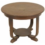 An oakwood round Amsterdam School style table, together with a plant stand, Dutch, 1st half 20th cen