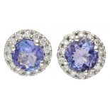 White gold rosette earrings set with approx. 0.28 ct. diamond and approx. 1.20 ct. tanzanite - 18 ct