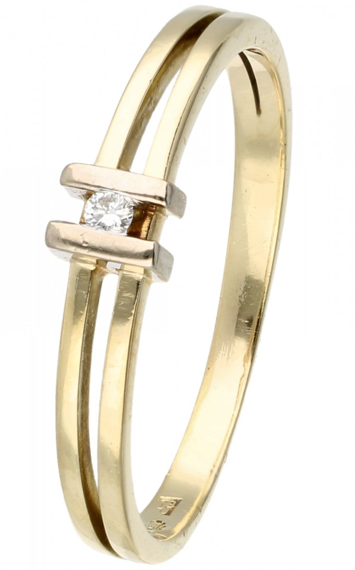Yellow gold solitaire ring set with approx. 0.02 ct. diamond - 14 ct.