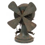 A green lacquered industrial swing table fan (4 blades), circa 1930.