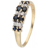 Yellow gold ring set with diamond and natural sapphire - 14 ct.