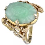 Gold-plated silver ring set with carved jade - 835/1000.