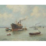 John Rockx (Spaarnwoude 1892 - 1952 Rotterdam), Shipping in Rotterdam harbour.
