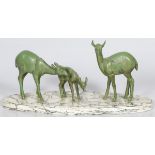 A ZAMAC sculpture group of a deer family on a marble base, 2nd quarter 20th century.