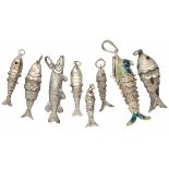 Lot of 8 silver vintage pendants in the shape of a fish - 835/1000.