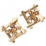 Rose gold ear studs set with seed pearl - 14 ct.