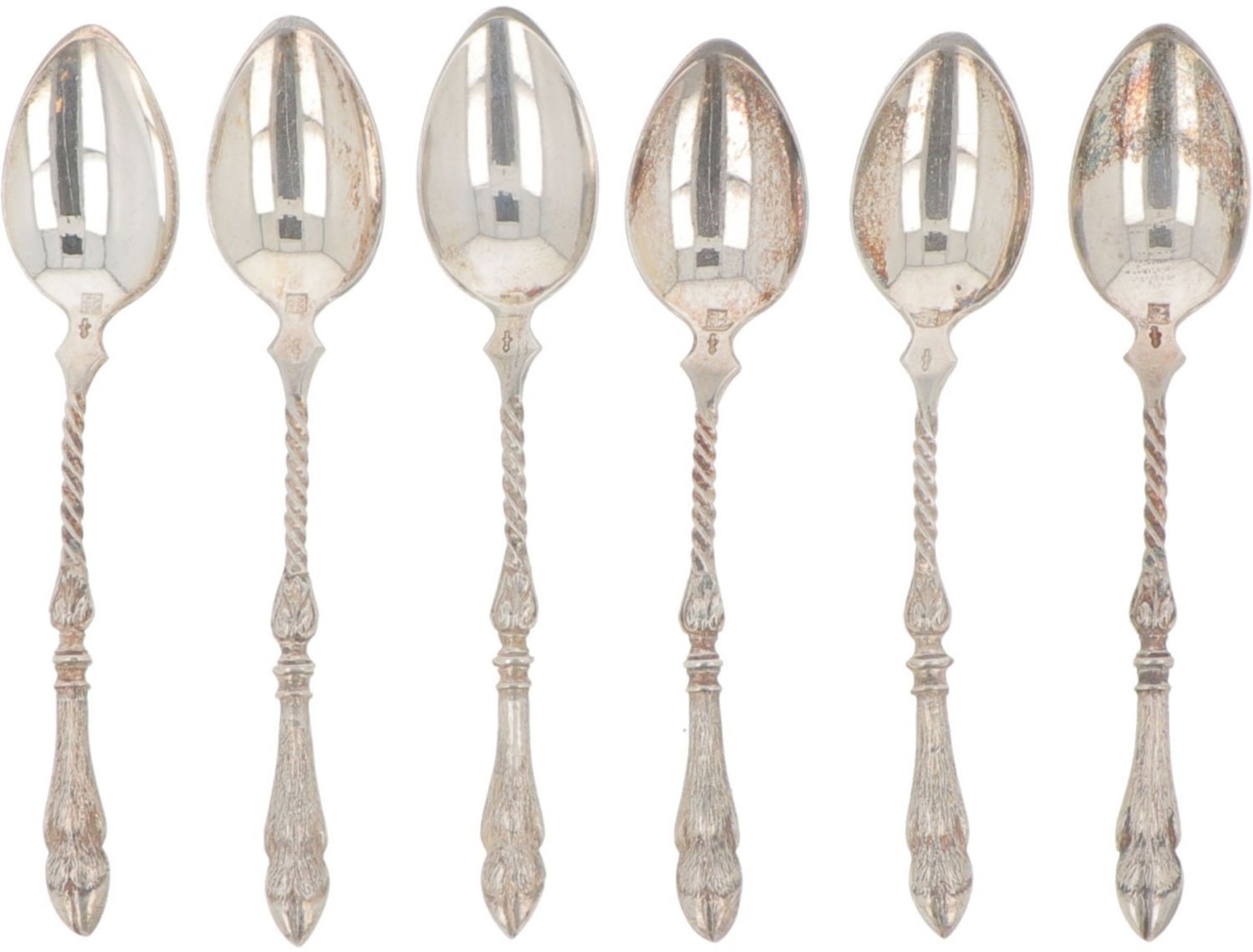 (6) piece set of silver coffee spoons.