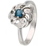 White gold openwork ring set with diamond and natural sapphire - 14 ct.