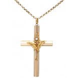 Rose gold necklace and religious cross pendant with flower - 14 ct.