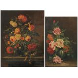 A lot consisting of two paintings depicting still lives of flowers, one signed "J. van Ravenswaey".