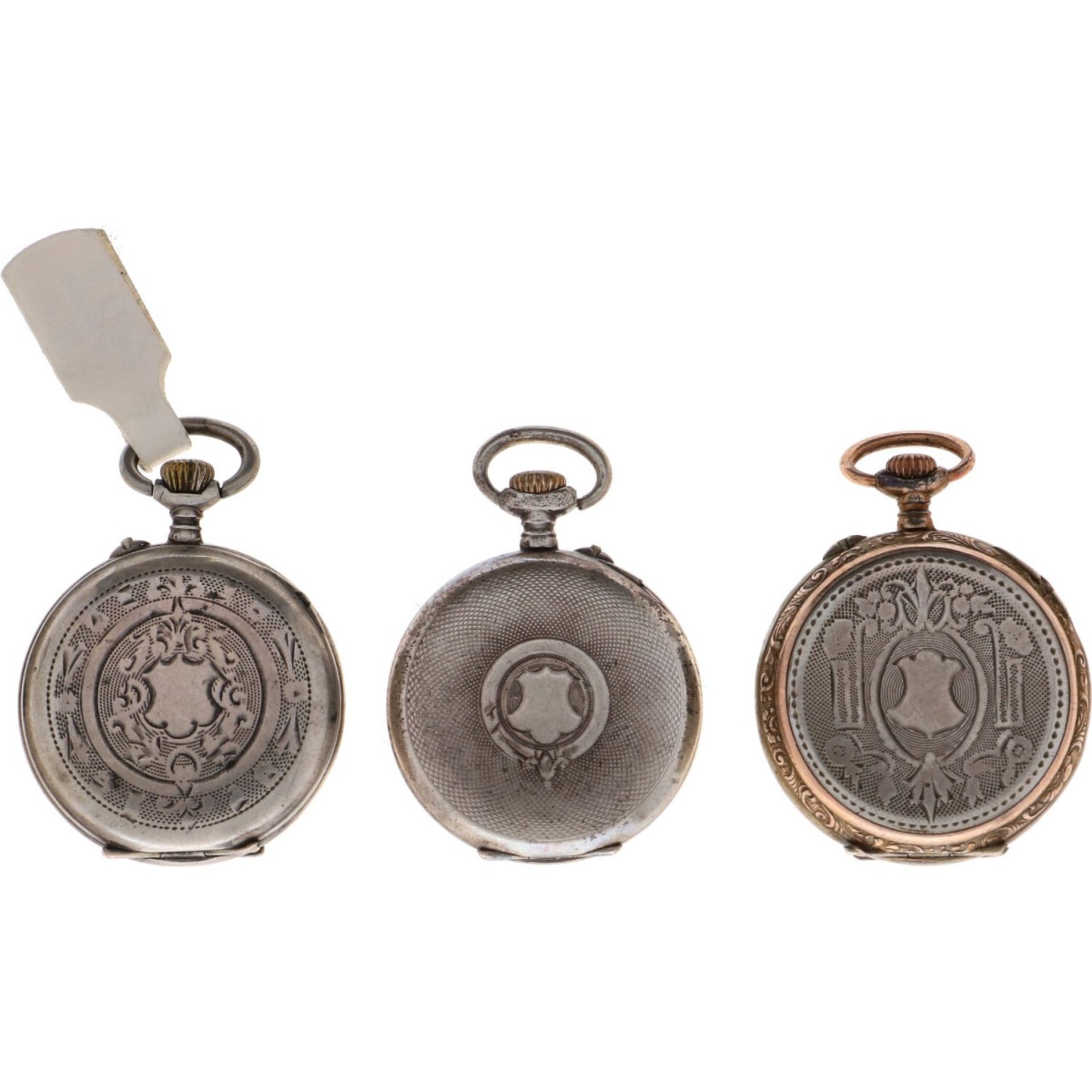 Lot (3) Silver Pocket Watches - Ladies - ca. 1900 - Image 2 of 3