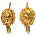 Antique yellow gold earrings with filigree and tassel - 14 kt.