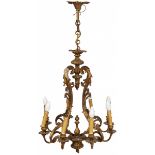 An eight light bronze pendant chandelier, Frankrijk, early 20th century.