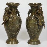 A set of (2) ZAMAC Art Nouveau vases with with personification of the seasons, France, circa 1900.