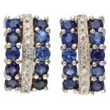 Classic white gold earrings set with approx. 0.09 ct. diamond and approx. 2.40 ct. natural sapphire