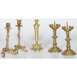 A lot with (5) various copper candlesticks a.w. (2) pricket candlesticks, 19th century and later.