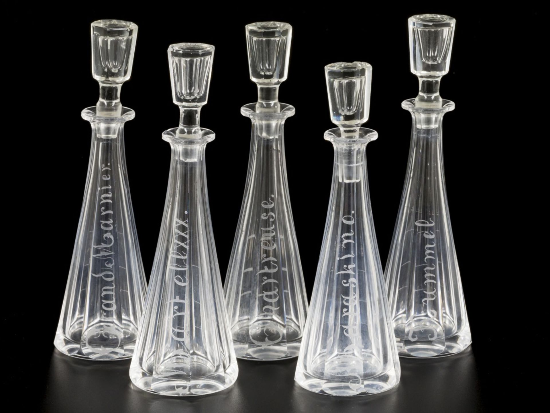 A (5)-piece set liquor flasks, Germany, 20th century.