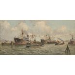 Pieter Johannes Alexander Wagemans (The Hague 1879 - 1955), Shipping in Rotterdam harbour.