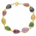 Gold-plated silver bracelet set with natural blue and yellow sapphire, ruby and emerald - 925/1000.