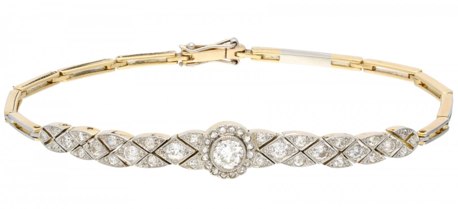 Bicolor gold Art Deco bracelet set with approx. 0.88 ct. diamond - 18 ct.