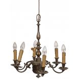 A copper six light pendant chandelier, Dutch, 20th century.