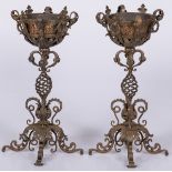 A set of (2) wrought iron altar incense burners, Southern Europe, 1st half 20th century.