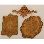 A lot comprising of (2) serving trays and a gilded ornament.
