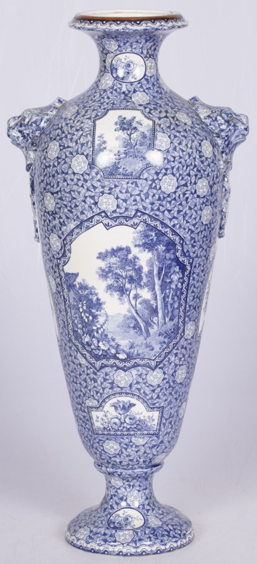 A tall baluster vase with transferware motif, Belgium, 1st quarter 20th century.