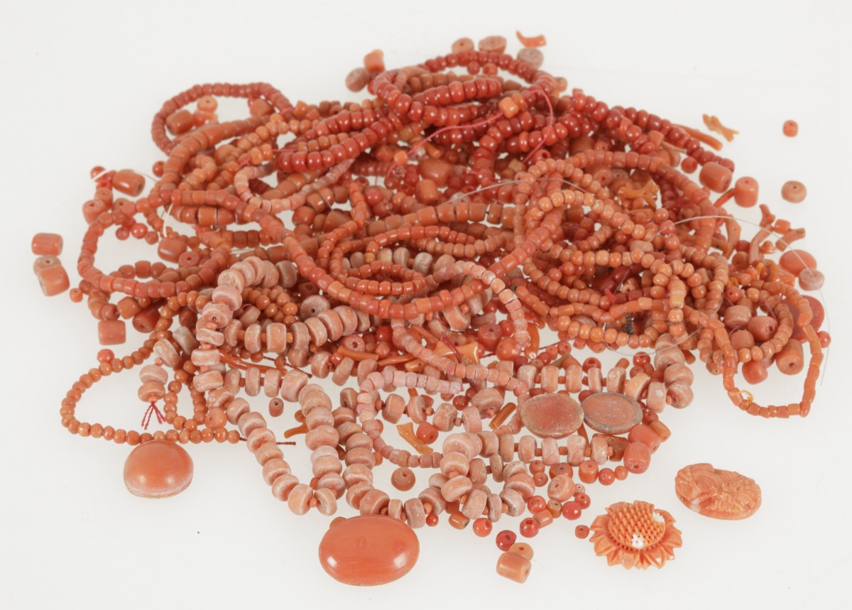 Lot of various red coral beads.