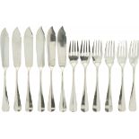 (12) piece set fish cutlery "Haags Lofje" silver-plated.
