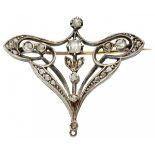 Gold / silver Art Nouveau brooch set with 23 diamonds - 14 ct. and 925/1000.