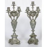 A set of (2) pewter five light chimney candles, France, ca. 1900.