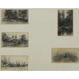 Dutsch School, 19th/20th Century, a set of five drawings in charcoal framed as one.