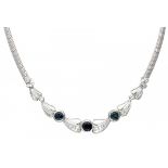 Classic white gold necklace set with approx. 0.36 ct. diamond and sapphire - 14 ct.