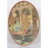 An oval panel with decor of a Venetian canal, Italy, 20th century.