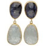 Gold plated silver earrings set with natural light blue and dark blue sapphire - 925/1000.