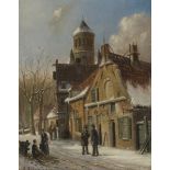 with signature "A.Eversen", A street scene in winter.