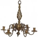 A copper six-light pendant chandelier, Dutch, 20th century.