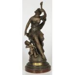 After Léon Pillet (Paris 1803 - 1868 Venice), A bronzed ZAMAC casting, L'Aurore, France, early 20th
