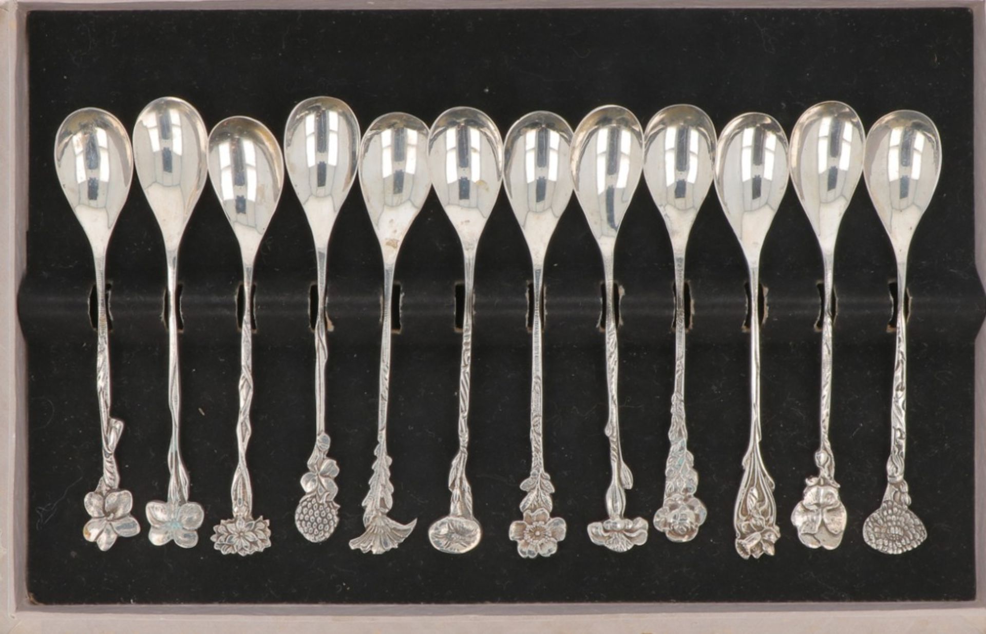 (12) piece set of silver flower teaspoons. - Image 2 of 2