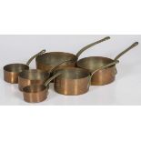 A lot of (6) copper saucepans, France, early 20th century.