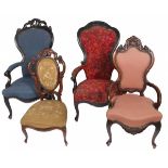 A lot of (4) various chairs, 19th century and later.