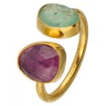 Gold-plated silver ring set with natural ruby and emerald - 925/1000.