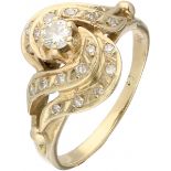 Yellow gold entourage ring set with approx. 0.35 ct. diamond - 14 ct.