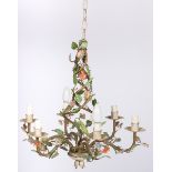 A polychrome painted tole pendant chandelier, Italy, mid. 20th century.